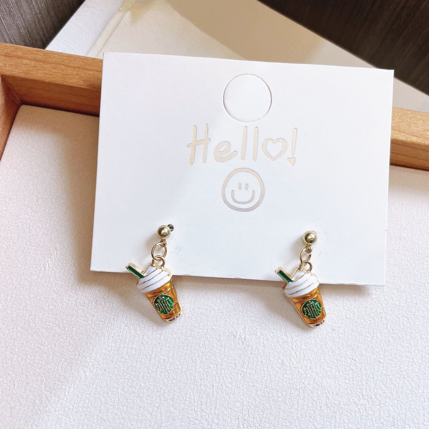 Boucles d'oreilles en argent avec tasse de boisson fraîche de style coréen