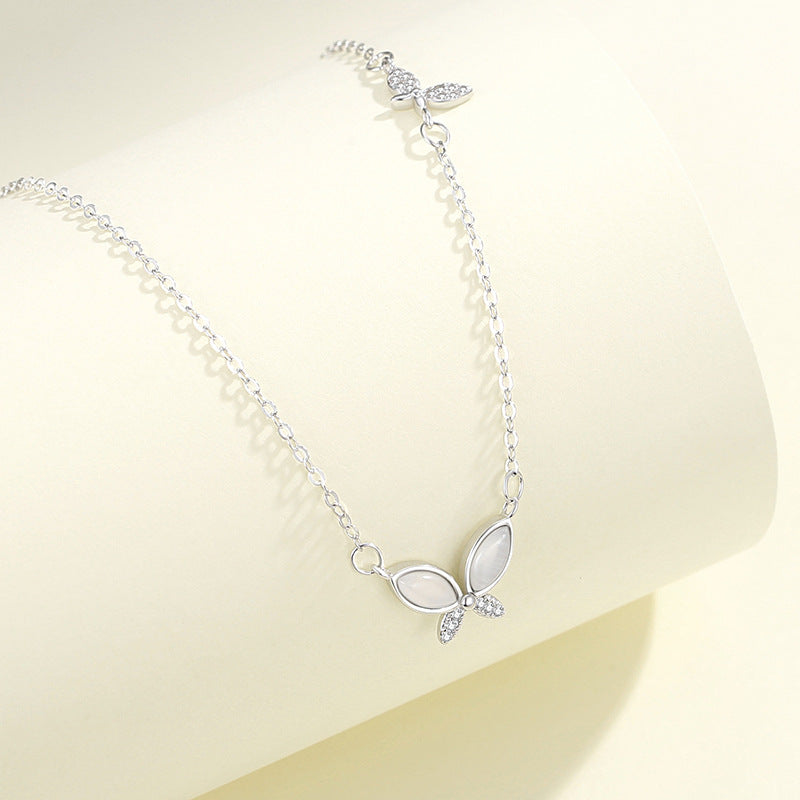 Women's Sier Fresh Butterfly Zircon Niche High Necklaces