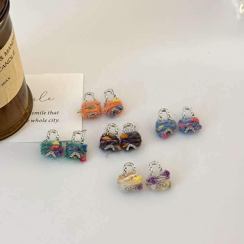 Painting Of Rainbow Wool Niche Design Earrings