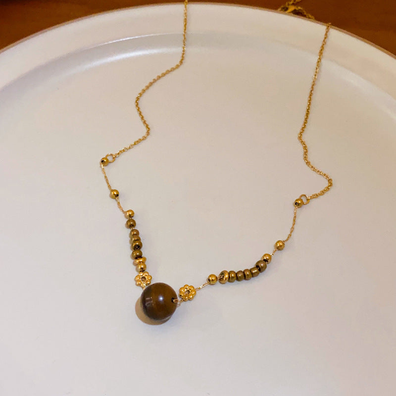 Colliers de pull en perles rétro chinois pour femmes, série Tigereye papillon