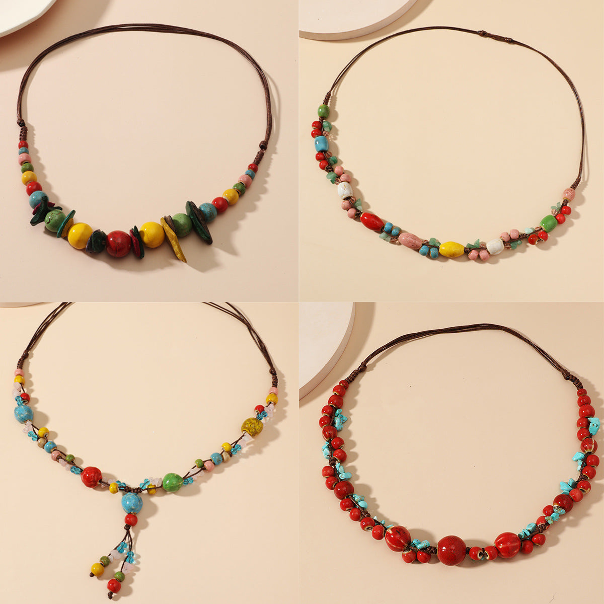 Fashion Beaded Ceramic Beads Bohemian Gravel Color Necklaces