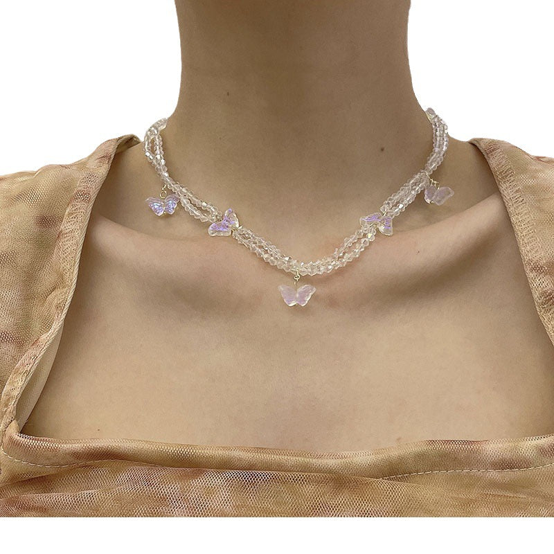 Layer Crystal String Beads Design Twin Necklaces