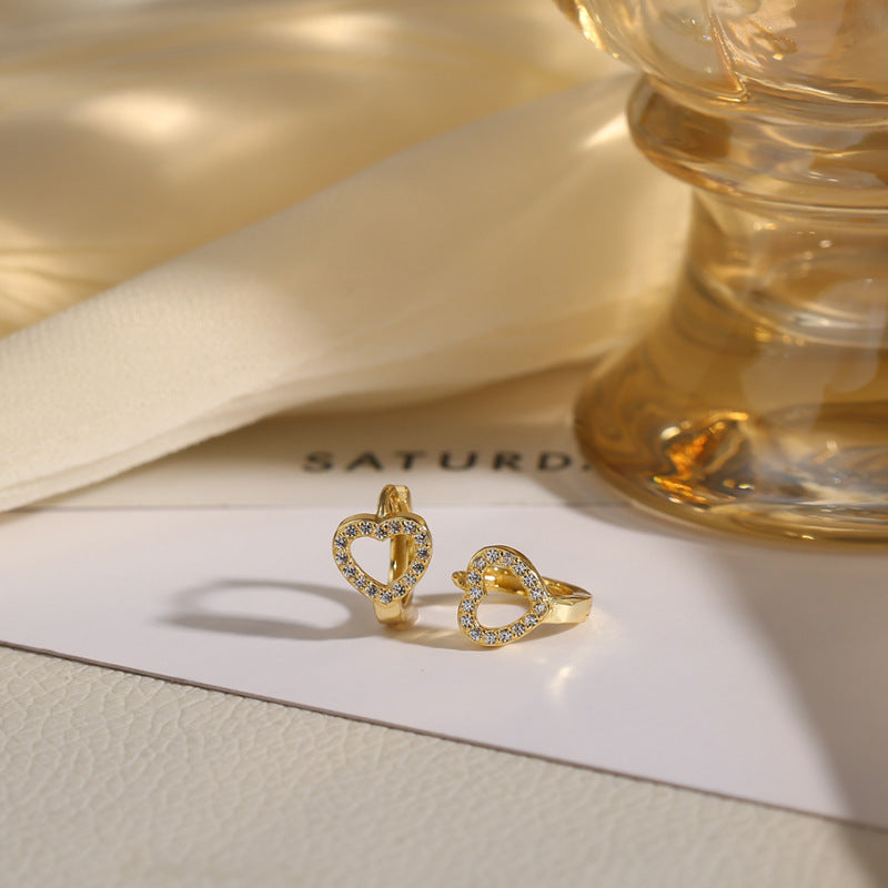 Gold Heart-shaped Sier Trendy Love Heart Female Korean Fashion Ear Rings