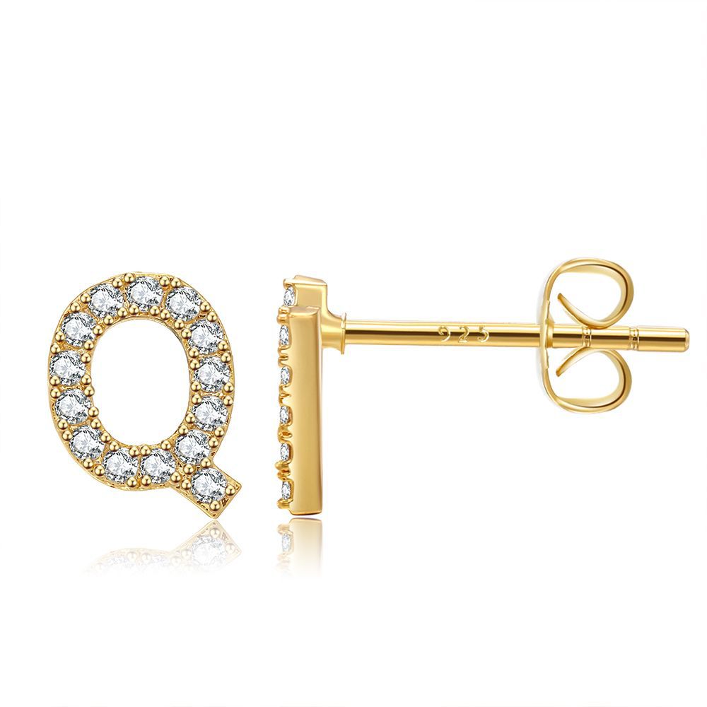 Women's Trend Small Alphabet Letter Brass Gold Earrings