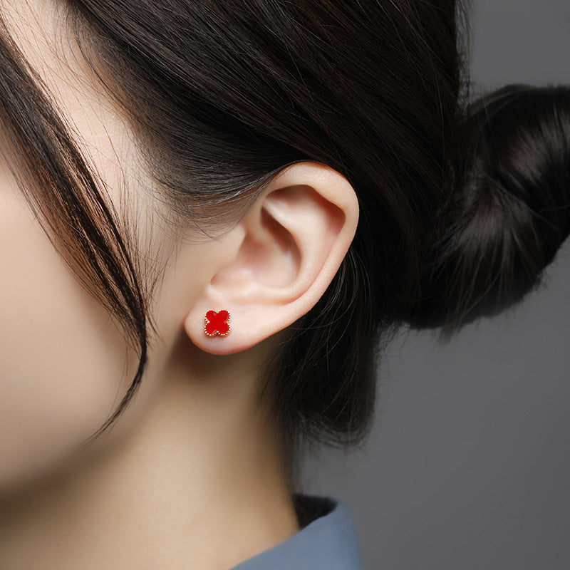 Four Leaf Clover Ear Elegant Sapphire Earrings
