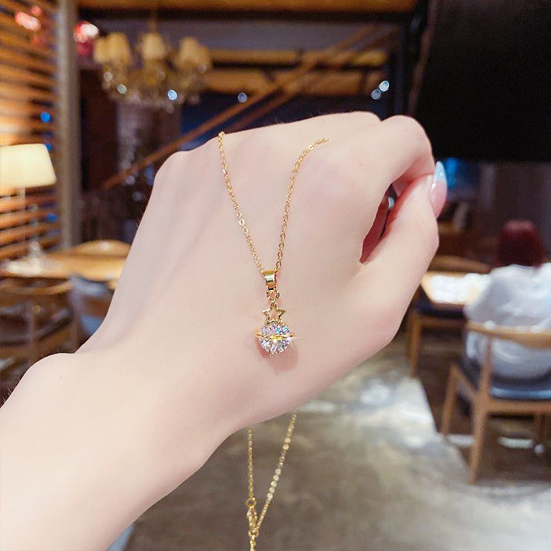 Unique Pentagram Zircon Pendant Tide Female Simple Necklaces