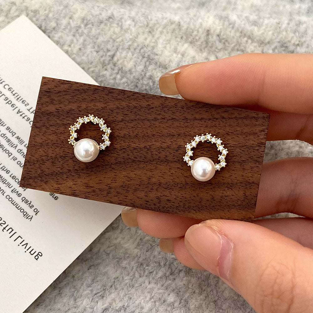 Women's Light Luxury Pearl Zircon For Niche Earrings