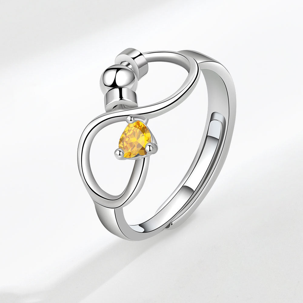 Birthstone Rotating Decompression Heart-shaped Infinite Couple Rings