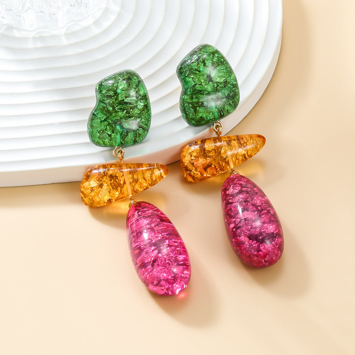 Women's Summer Colorful Geometric Resin Bohemian Ornament Rings