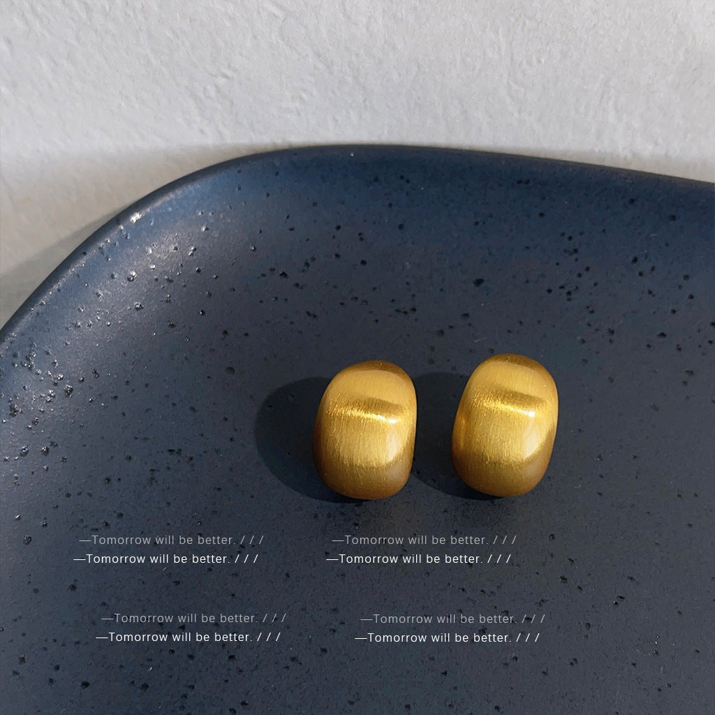 Women's Frosted Brushed Texture Bean-shaped Fashionable High-grade Earrings