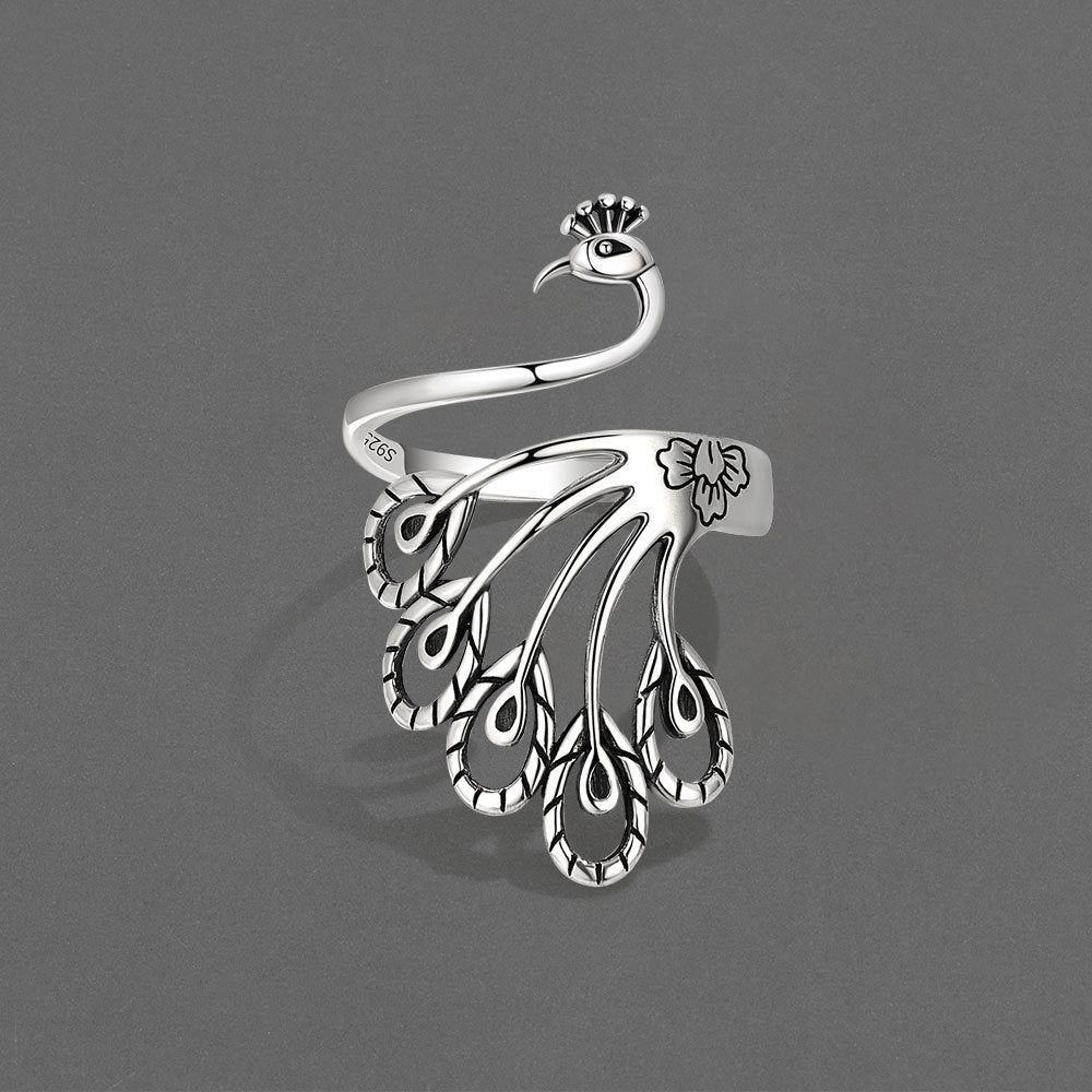 Peacock Female Retro Distressed Matte Phoenix Ethnic Style Open Rings
