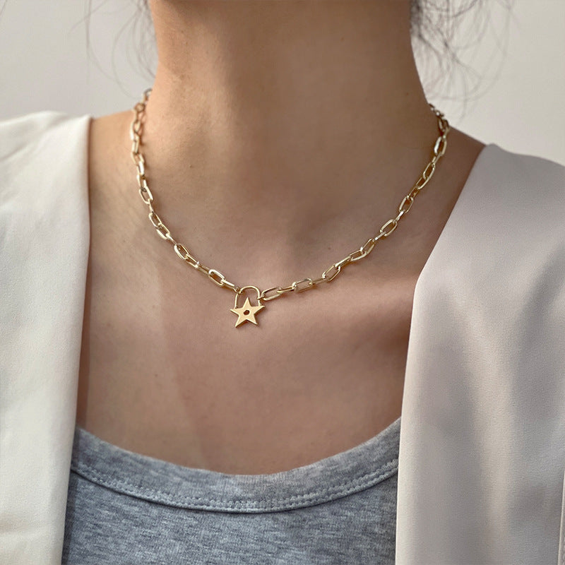 Women's Star Lock Head Simple Design Temperamental Cold Style Necklaces
