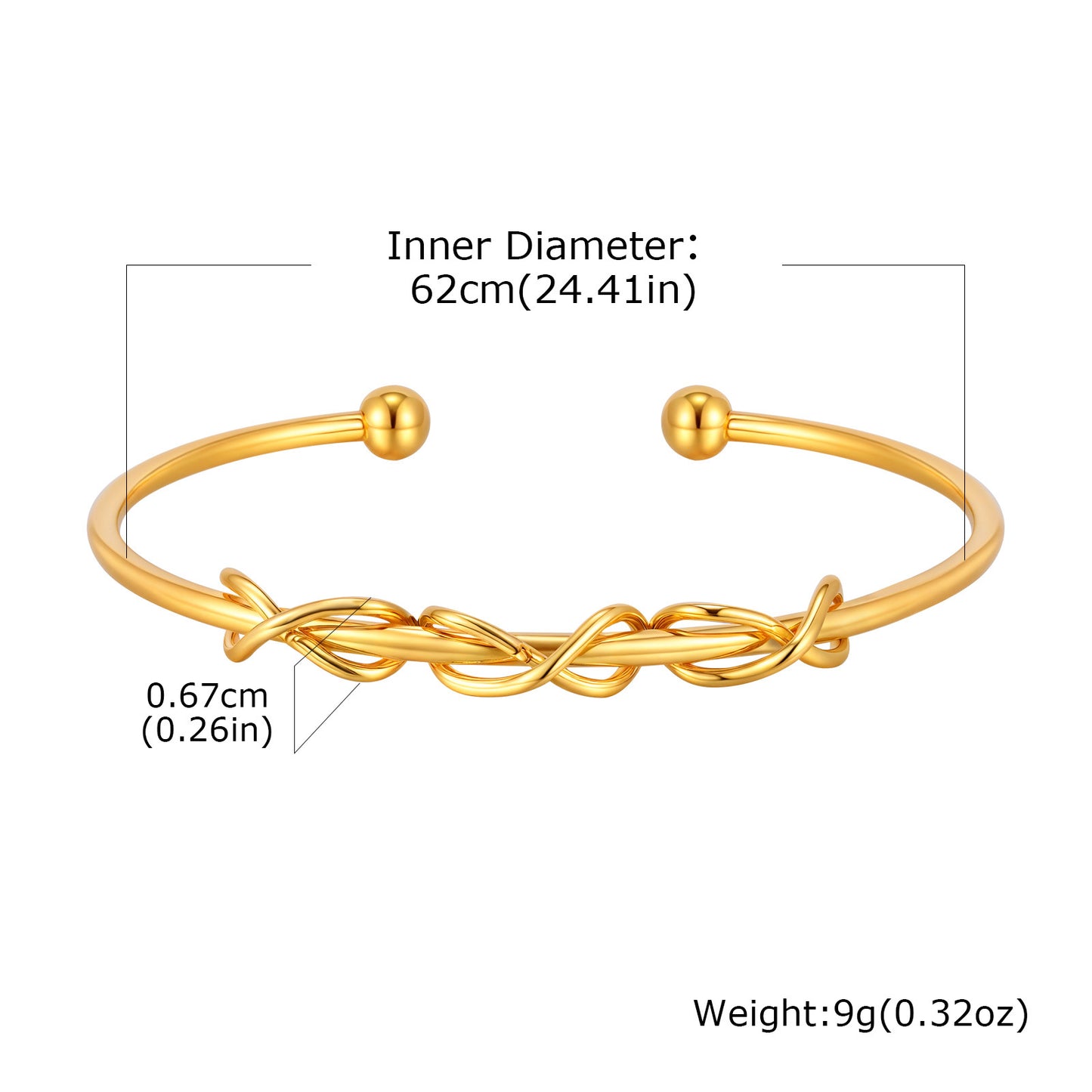 Women's Open-ended Fashion Simple Geometric Stainless Steel Gold Knotted Bracelets