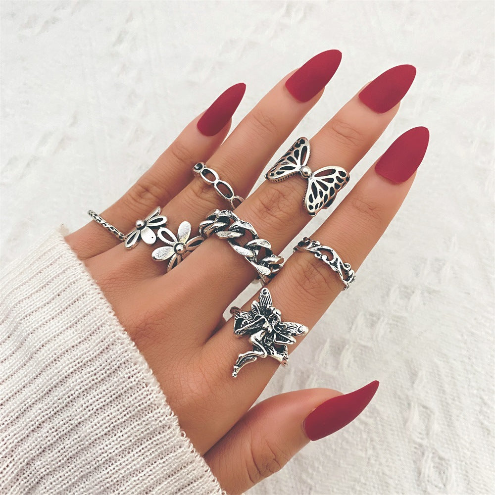 Jewelry Knuckle Retro Exaggerated Gem Combination Rings