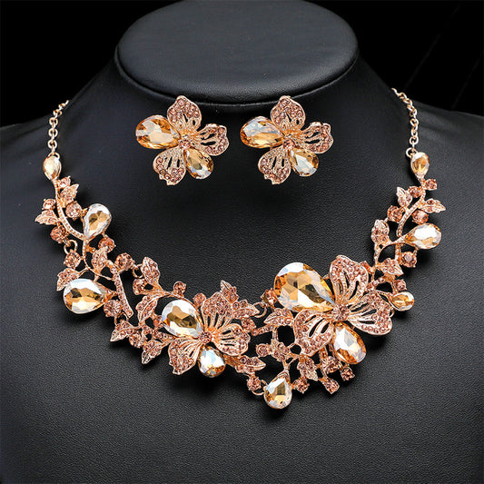 Women's Suite Fashion Alloy Crystal Flowers Bridal Necklaces