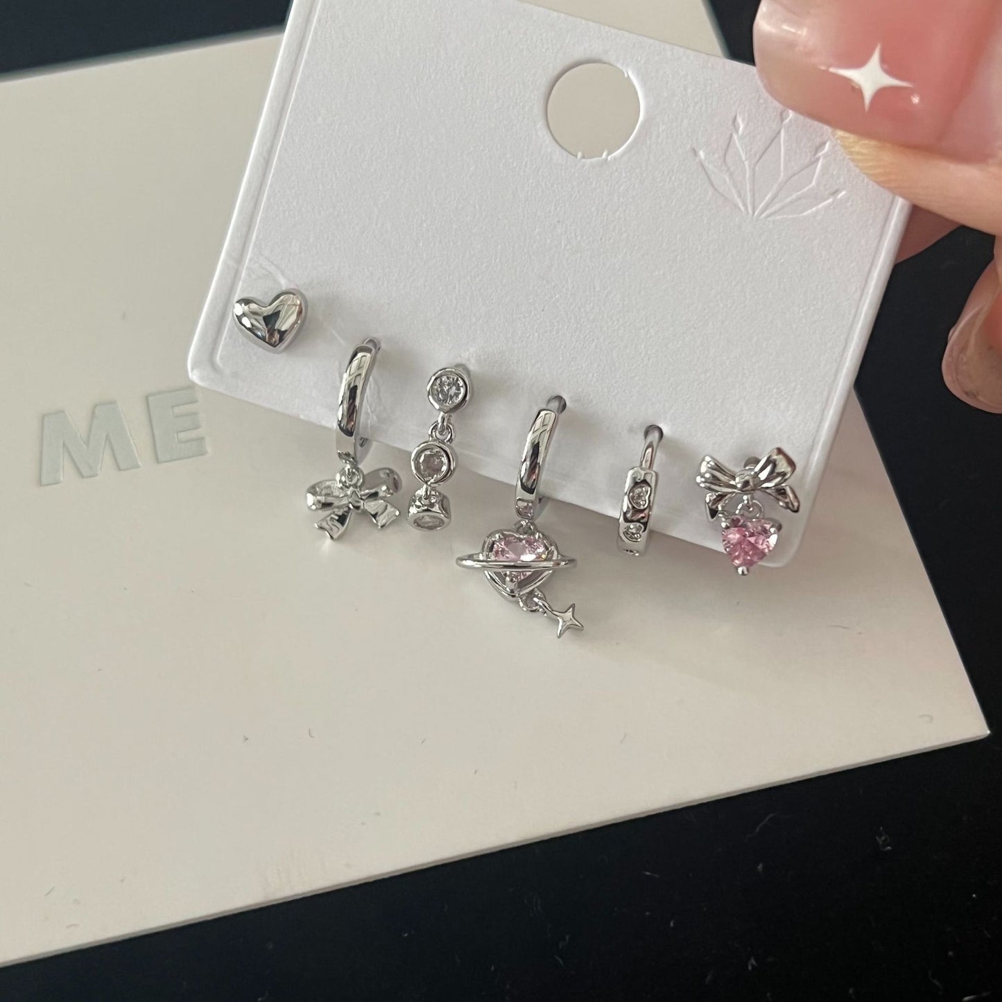 Color Zircon Earings Set Small And Simple Love Earrings