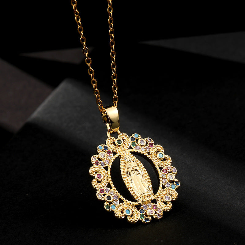 Women's Religious Copper Micro Inlay Colorful Zircon Pendant Necklaces