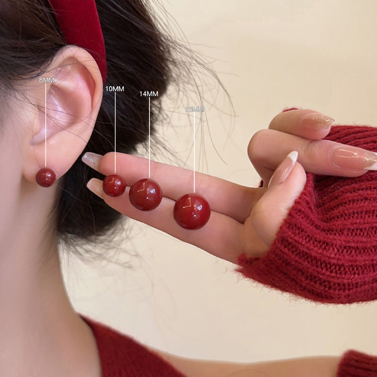 Rote Perlenohrringe für Damen im französischen Stil, Retro-Minority-Ohrringe