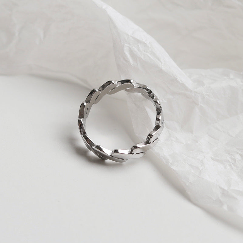 Stylish Graceful Simple Wide Diagonal Stripe Titanium Steel Female Personality Ring