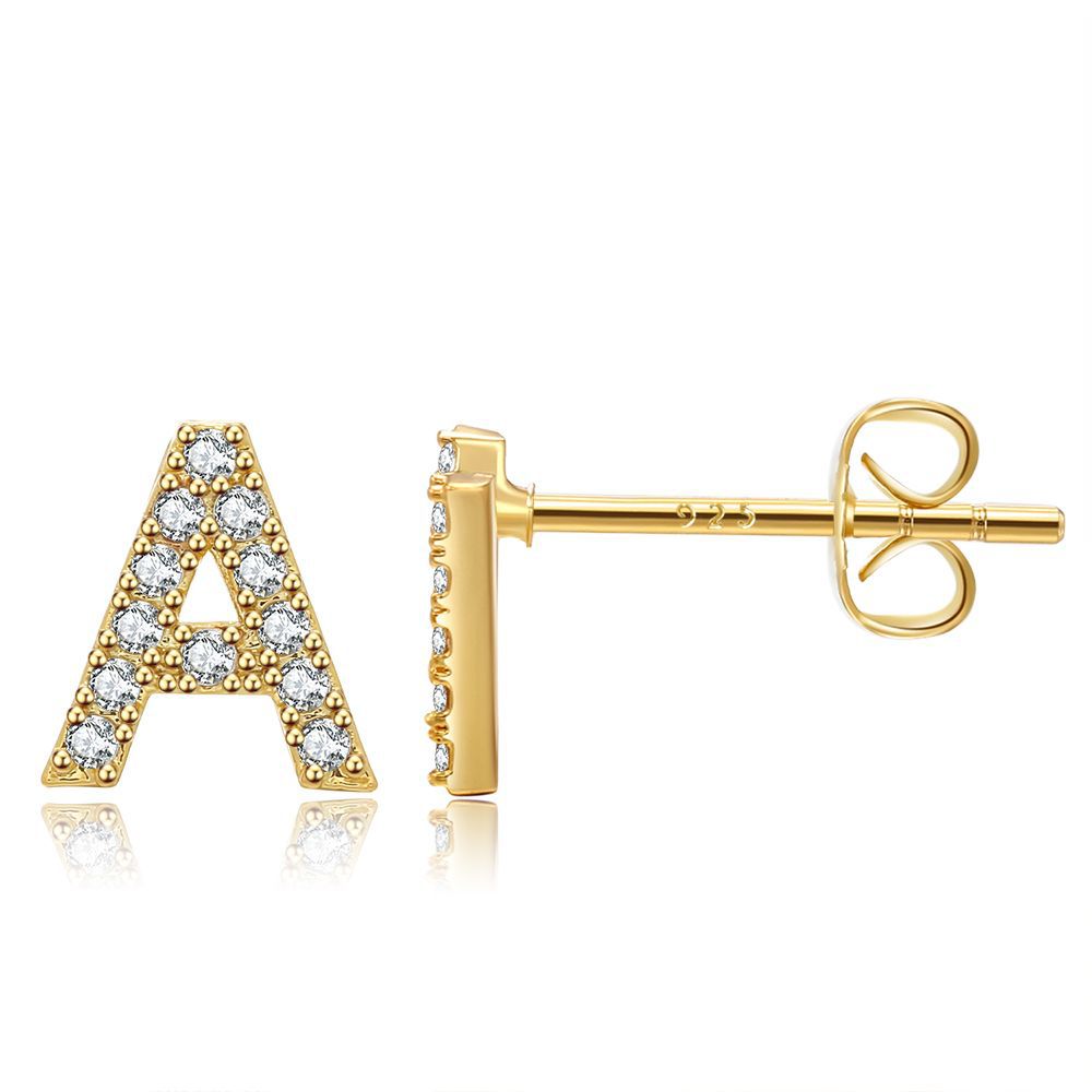 Women's Trend Small Alphabet Letter Brass Gold Earrings