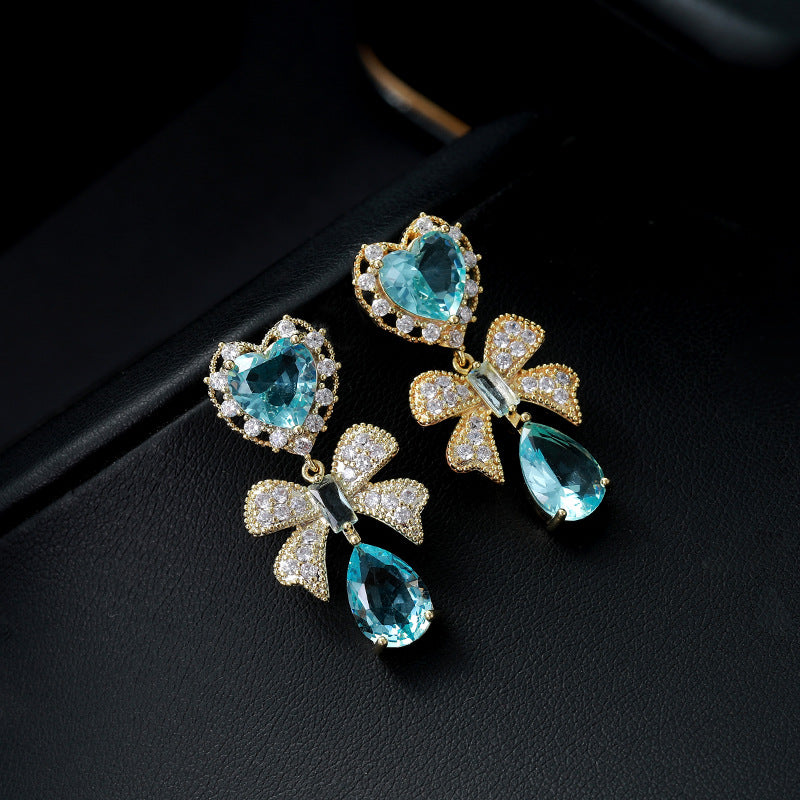 Diamond Bow Female Noble Elegant Purple Earrings