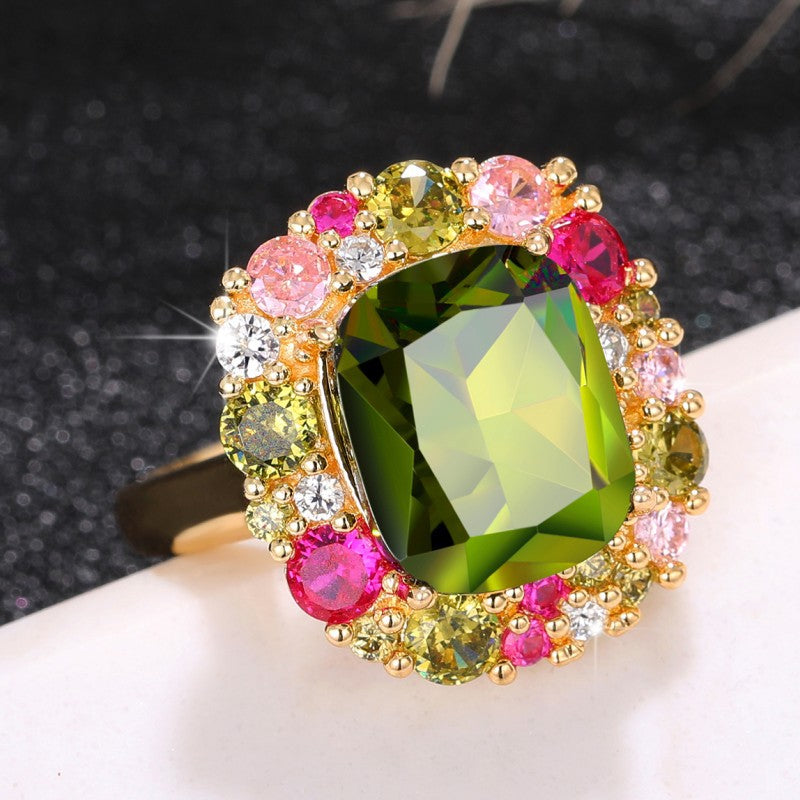 Shi Luxury Escape Forest Princess Emerald Square Elegant Rings