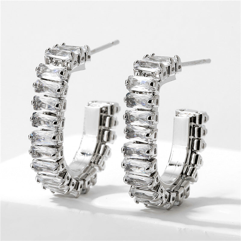 Women's Entry Lux Geometric Square Zircon Shaped Earrings