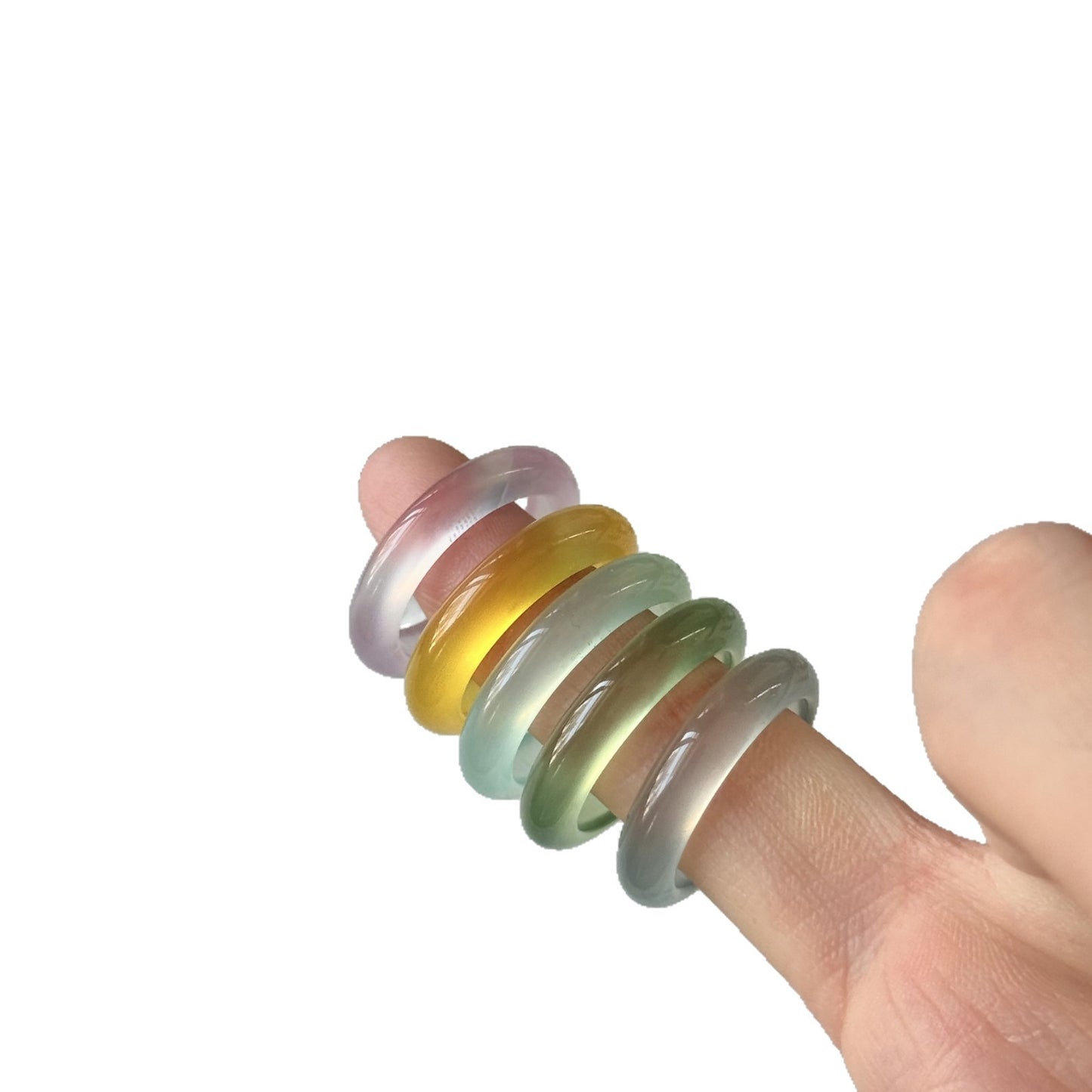 High Ice Madagascar Agate Sugar Shank Champagne Gold Pink Jade Rings
