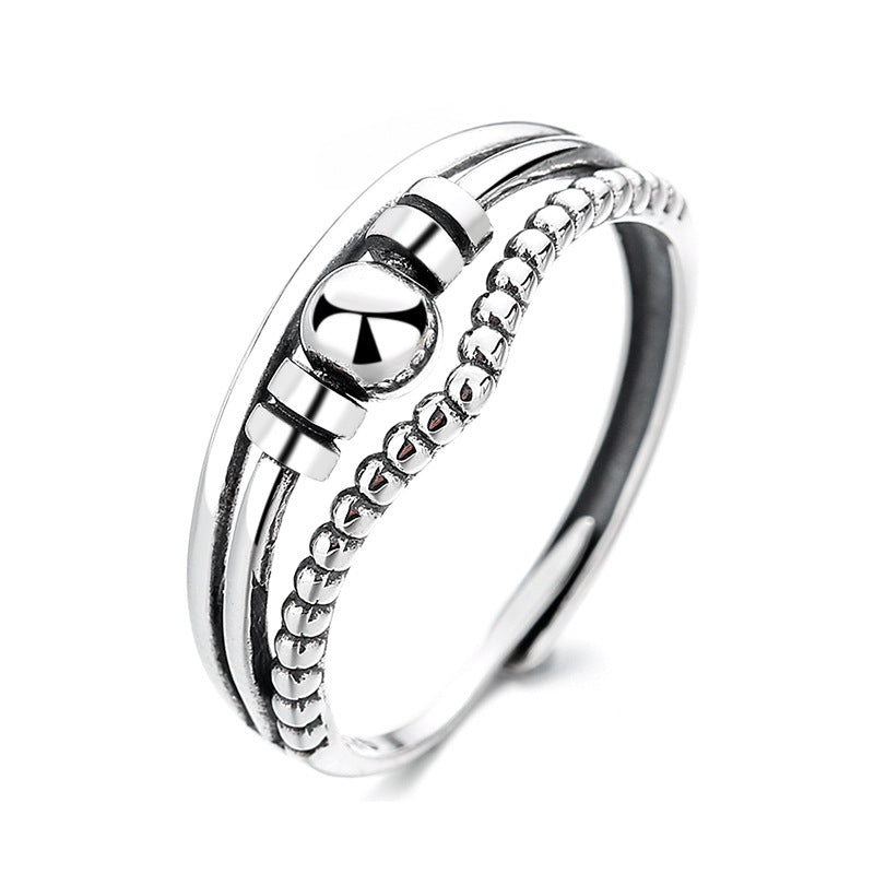 Sier Fashion Simple Retro Cross Niche Smart Round Beads Rings