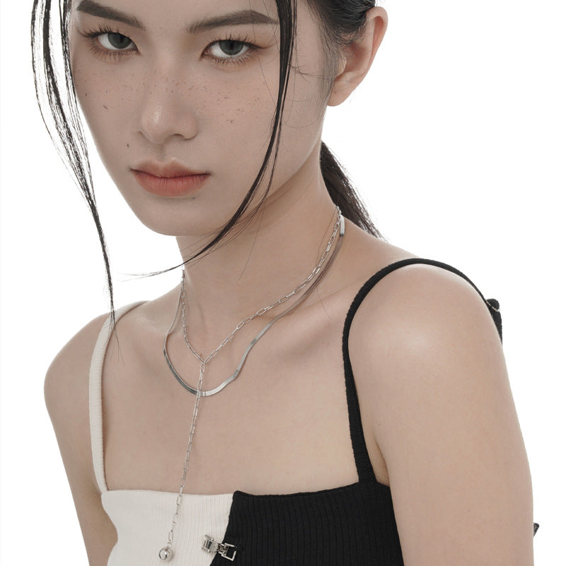 Colliers longs en chaîne à lame Double couche pour femmes, petit argent