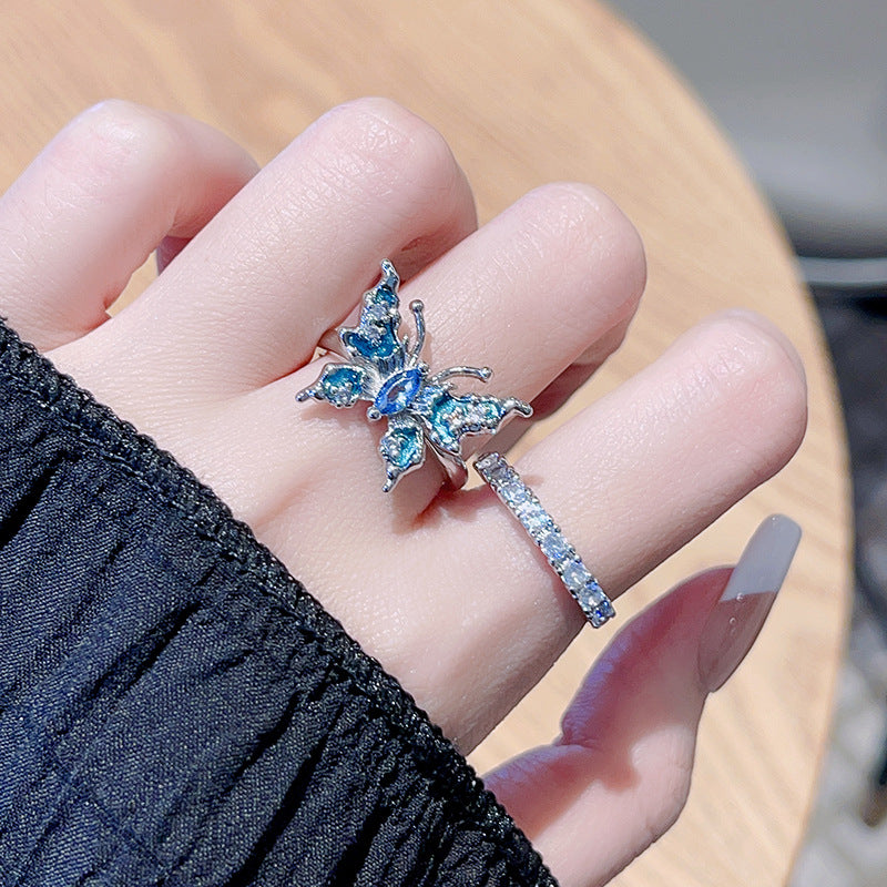 Enamel Drop Oil Butterfly Opening Light Luxury High Sense Rings