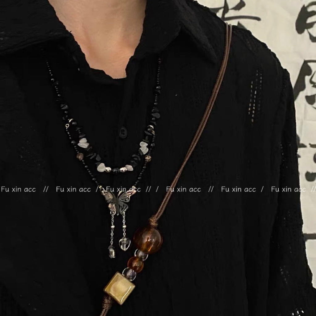 Colliers longs papillon de luxe léger en perles de pierre