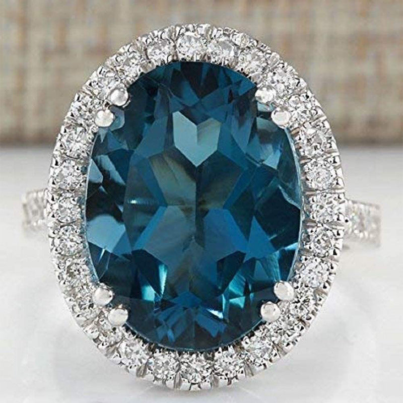 Women's Shi Accessories Elegant Egg-shaped Peacock Blue Rings