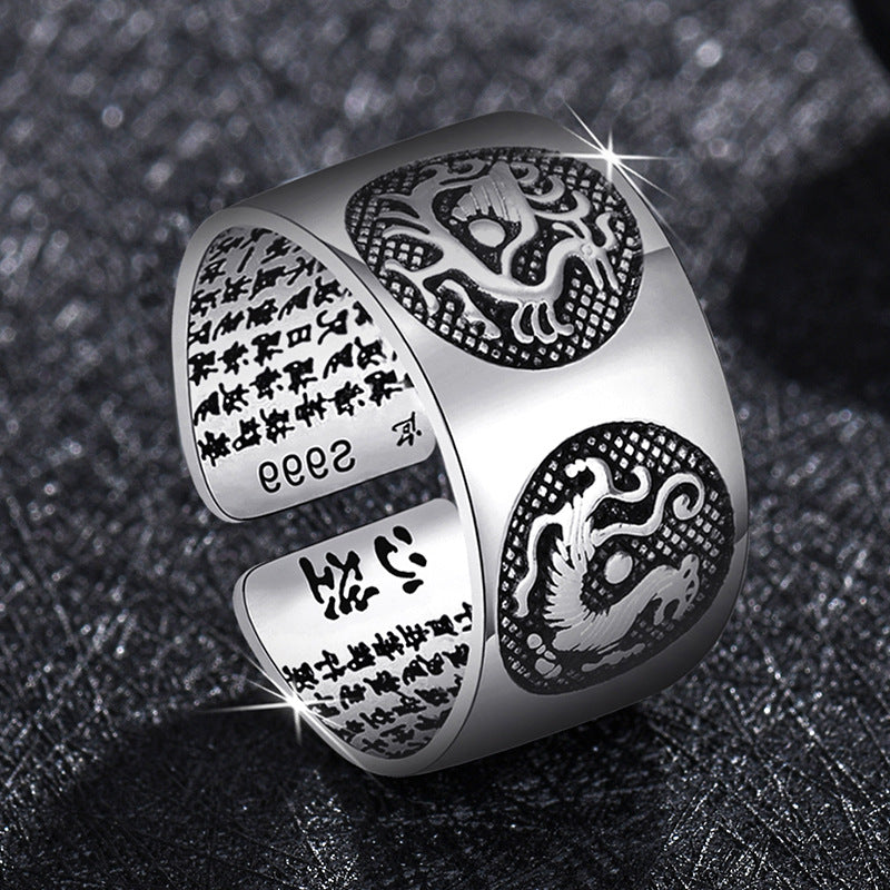 Women's & Men's & Thai Sier Tarnish Lotus Vintage Pisces Domineering Glossy Wide Rings