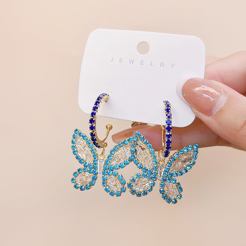 Metallic Fishbone Ear Sier Needle Star Flower Colorful Crystals Earrings