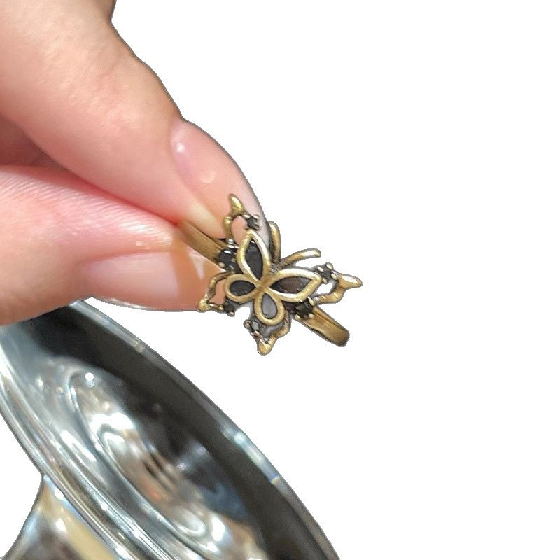 Women's Dark Distressed Butterfly Open-end Adjustable For Trendy Design Personalized Index Ring