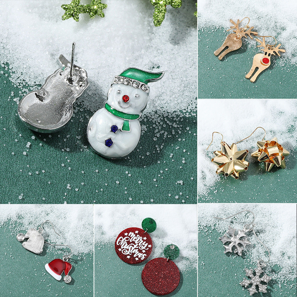 Cute Fashion Alloy Dripping Elk Snowflake Ear Earrings