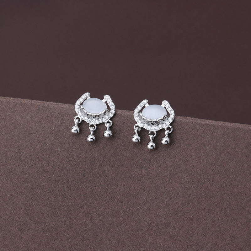 Longevity Lock Opal Female Temperament Peace Buckle Earrings