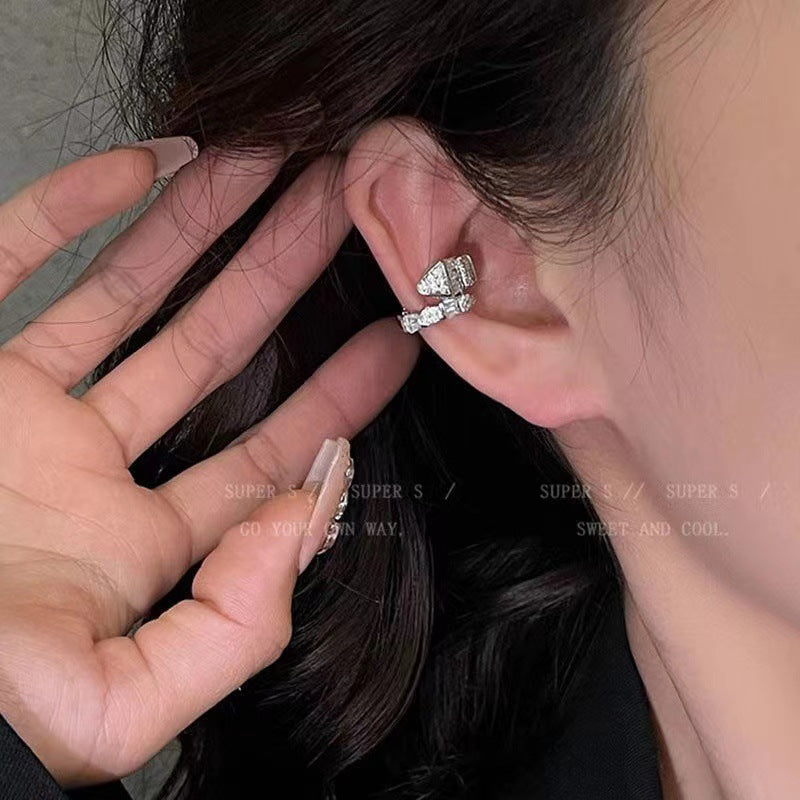 Women's Full Rhinestone Snake-shaped Bone High-grade Temperament Niche Earrings