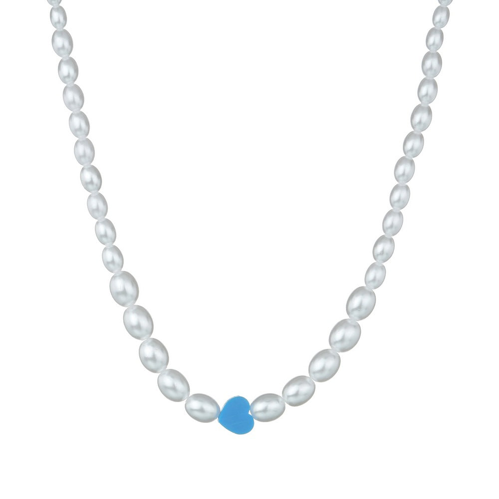 Women's Fashion Blue Resin Love Heart Beaded Necklaces