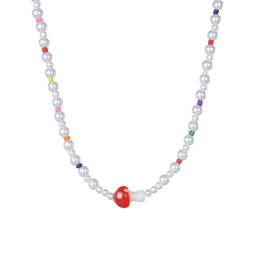 Mixed Pearl Pastoral Style Mushroom Beaded Necklaces