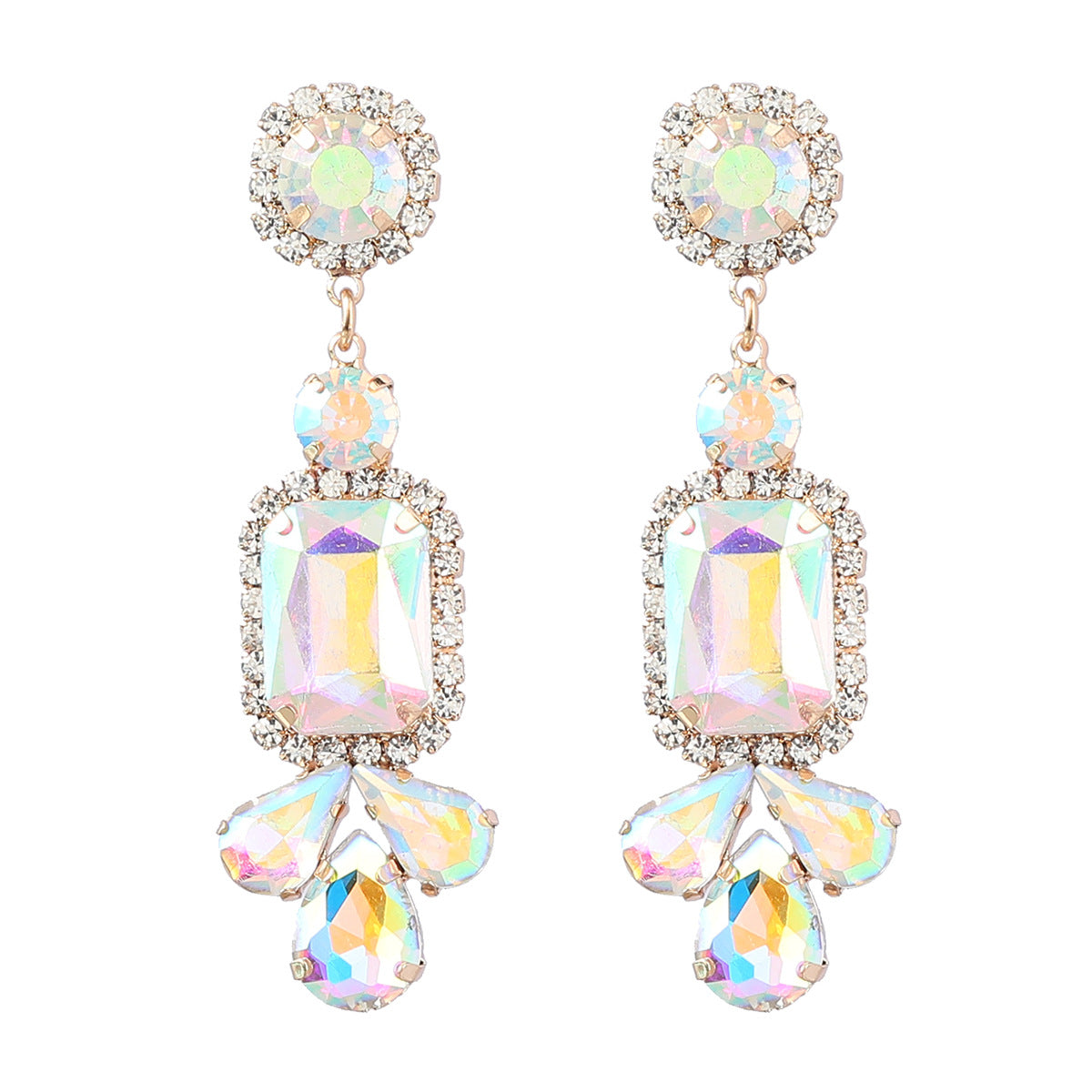 Women's Stylish Colored Diamond Series Alloy Geometric Earrings
