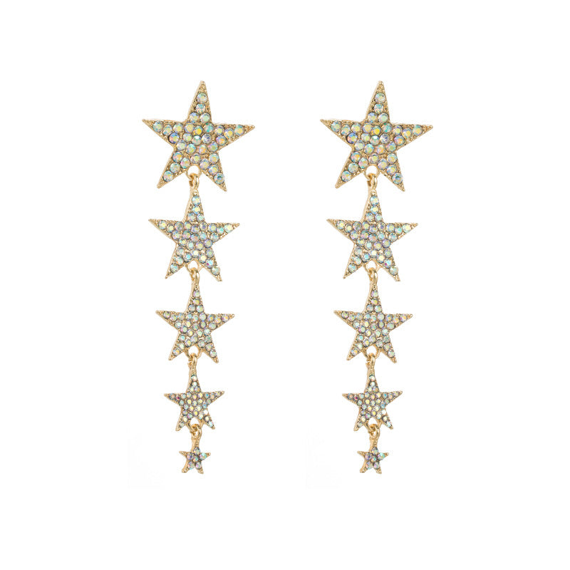 Trendy Diamond Five-pointed Star Graceful Long Rings