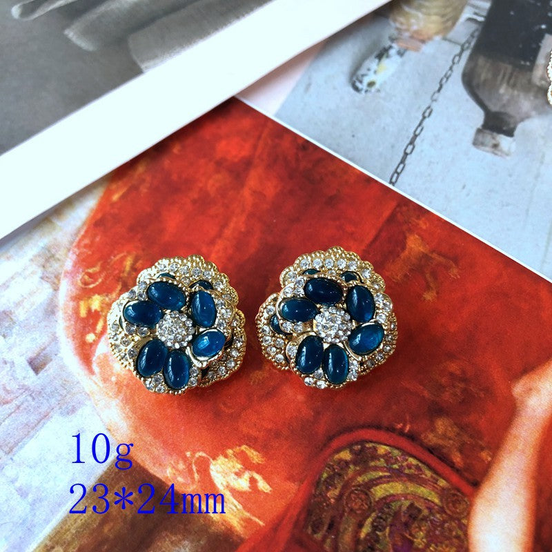 Gold Mysterious Ink Blue Jelly Resin Gem Earrings