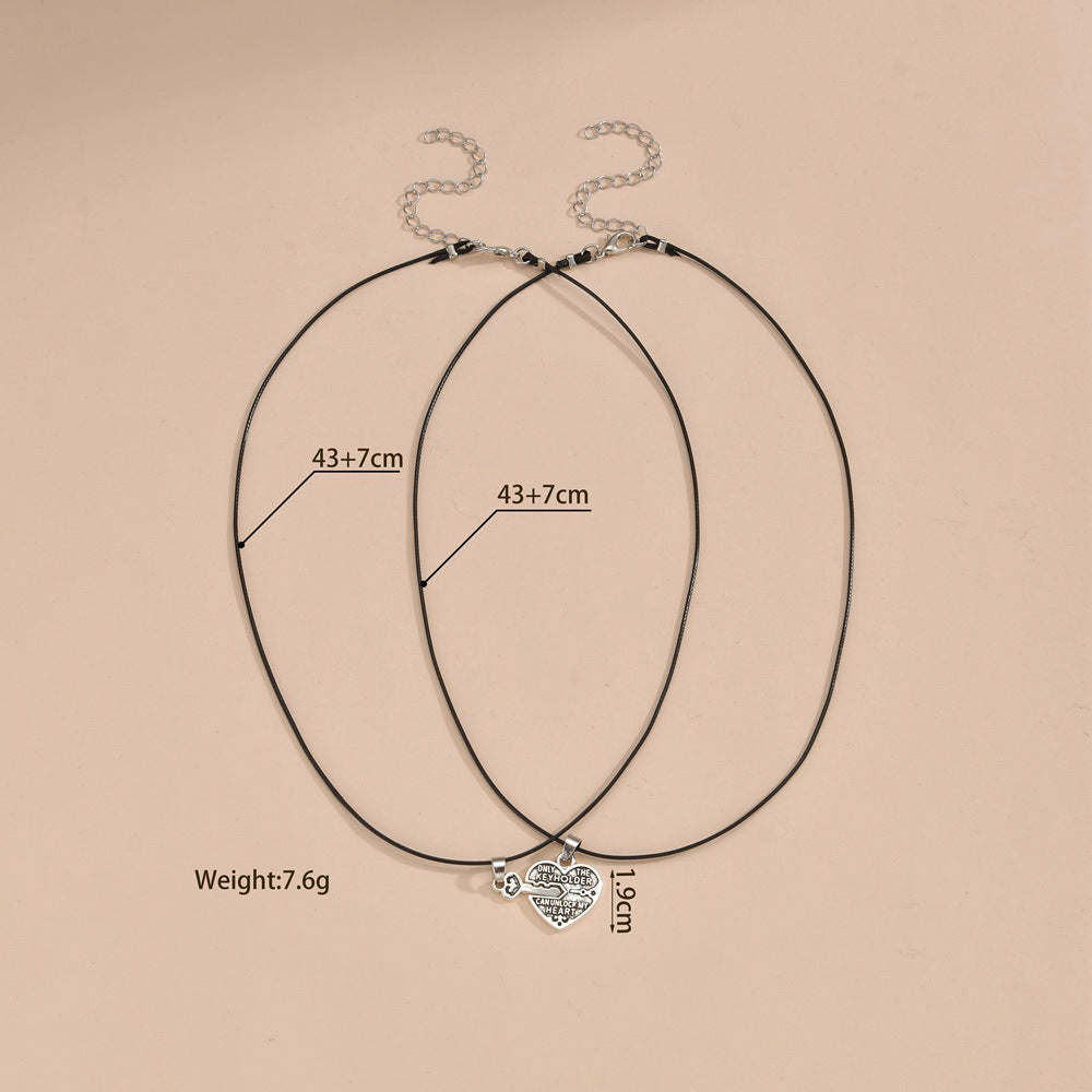 Colliers de couple en corde de cuir avec pendentif clé d'amour personnalisé
