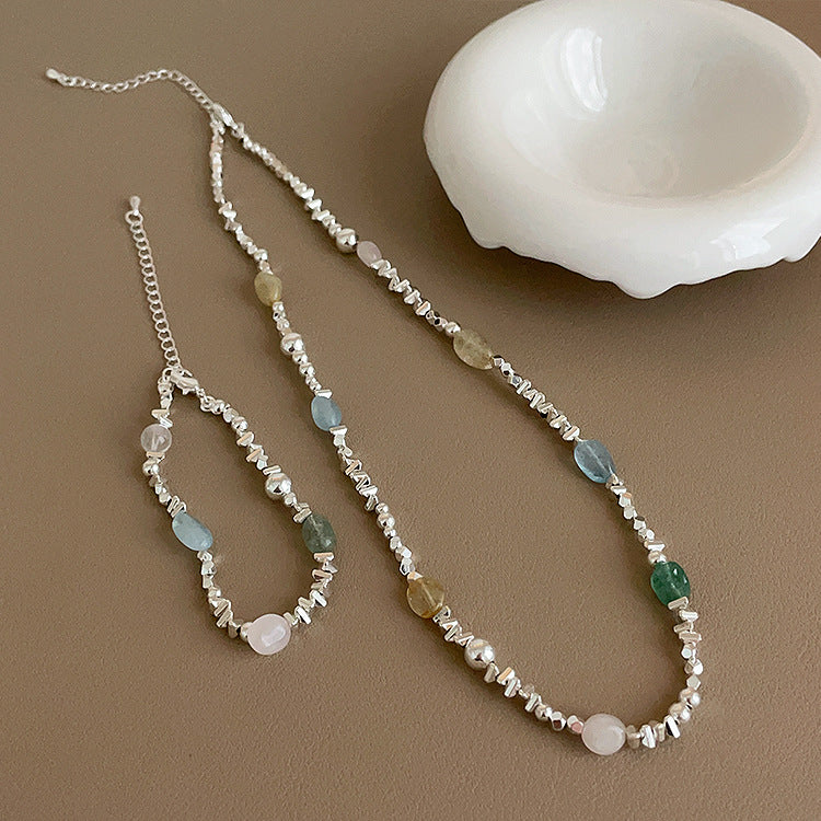 Small Pieces Of Sier Metal Natural Stone Beaded Female Necklaces