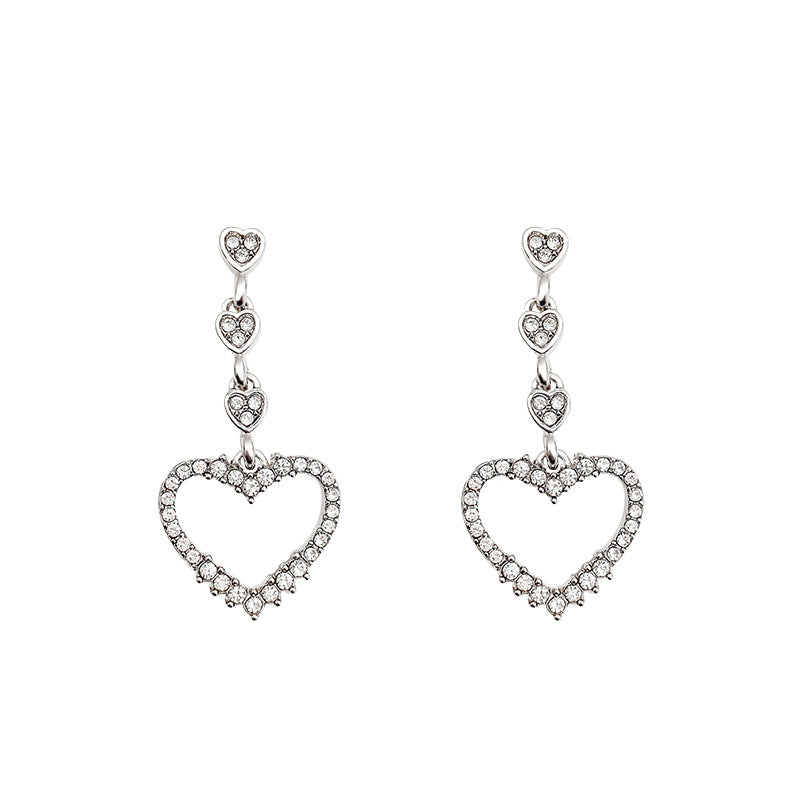 Sier Needle Sparkling Full Rhinestone Love Earrings