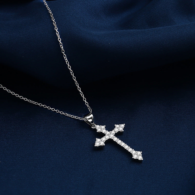 Women's Steel Retro Diamonds Cross Simple High Necklaces