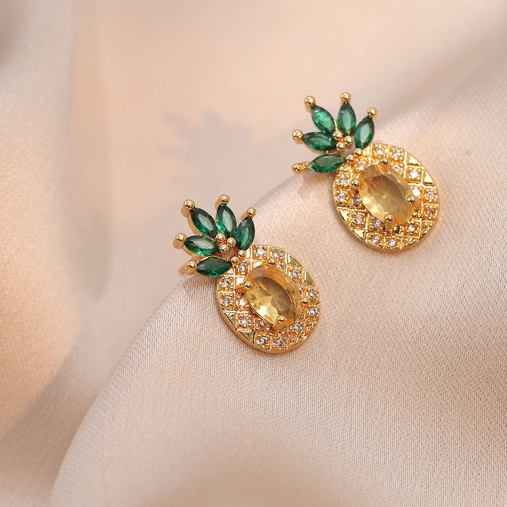 Stone Yellow Diamond Pineapple Creative Fruit Necklaces