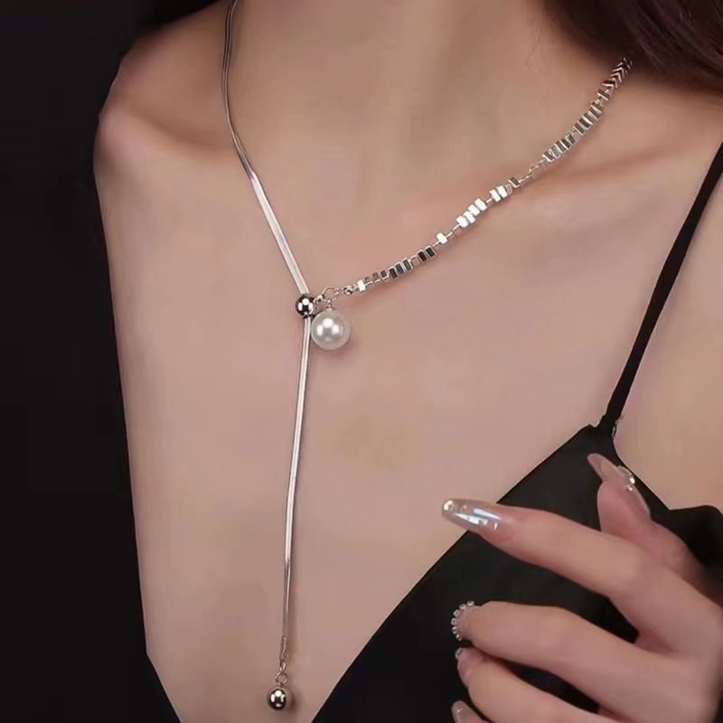 Women's Sier Pearl Light Luxury High-grade Pull-out Clavicle Chain Necklaces